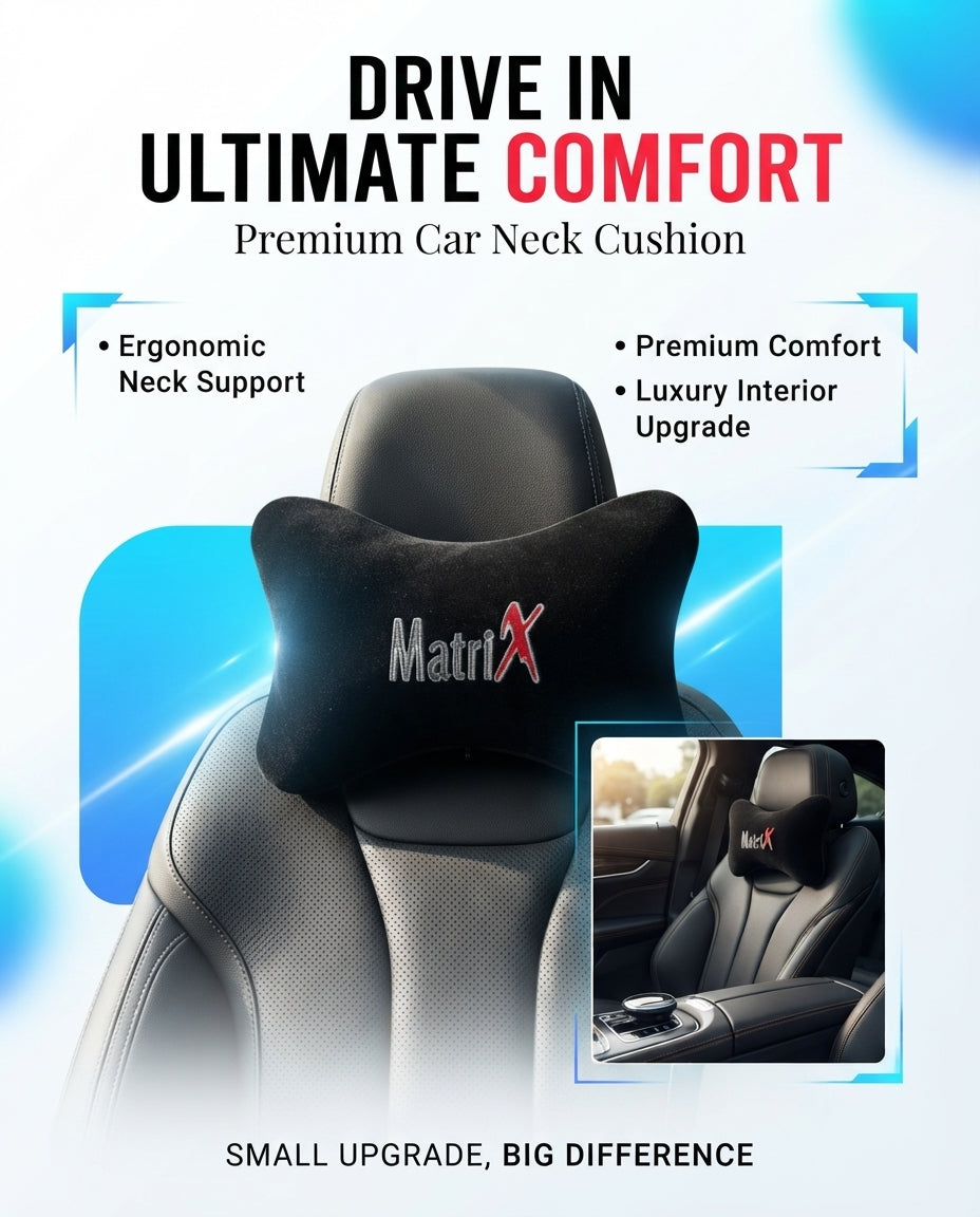 Car Neck Rest Cushions Velvet/Pvc Material Matrix 02 Pcs/Set Black Poly Bag Pack (Pakistan)