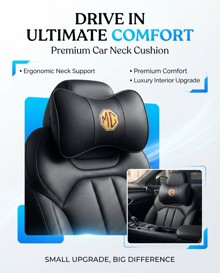 Car Neck Rest Cushions Pvc Leather Material Mg Logo 02 Pcs/Set Black/Beige Poly Bag Pack