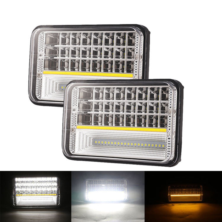 Jeep Led Projector Head Lamps Rectangle Shape 7"X5" W/Red Blue Emergency Light Clear Lens 144W 01 Pc/Set (China)