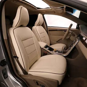 Auto Leather Type Seat Cover M/B Oem Design  Custom Fitting Toyota Yaris 2020  Beige Colour   11 Pcs/Set Premium Quality