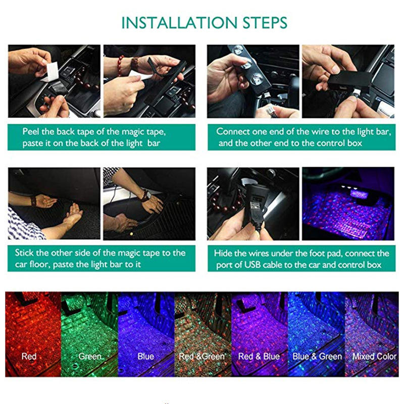 Car Interior Led Atmosphere Light (Strip) Led Type Round Shape With Remote 01 Pc/Set Plastic Housing Colour Box Pack Rgb (China)