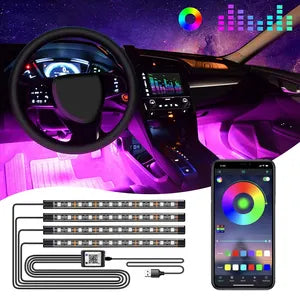 Car Interior Led Atmosphere Light (Strip) Smd Type     04 Pcs/Set Silicone Housing Colour Box Pack Rgb (China) W/Mobile App Control