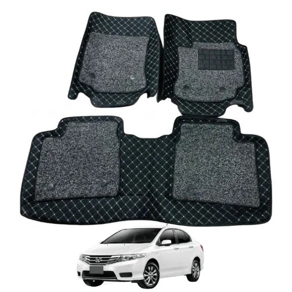 Car Floor Mat 11D Honda City 2021 Black Pvc Black Stitch Black/Grey Grass 03 Pcs / Set Premium Quality (China)
