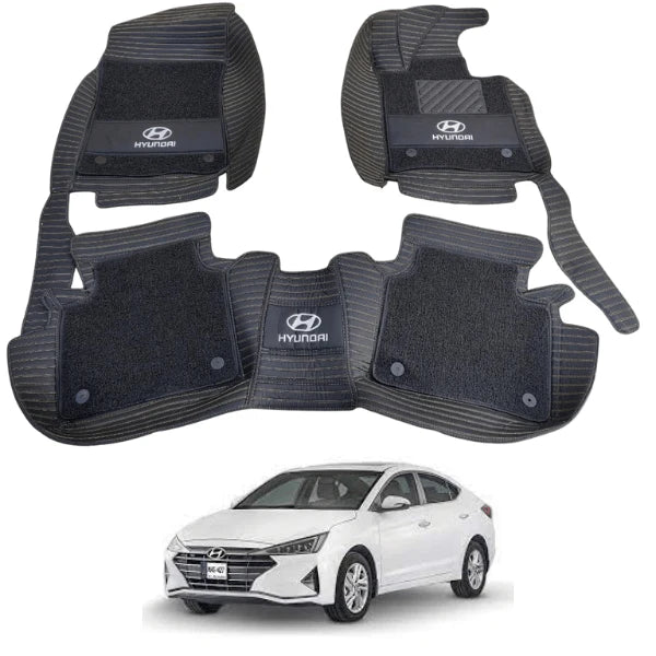 Car Floor Mat 11D Hyundai Elantra 2021 Black Pvc Black Stitch Black/Grey Grass 03 Pcs / Set Premium Quality (China)