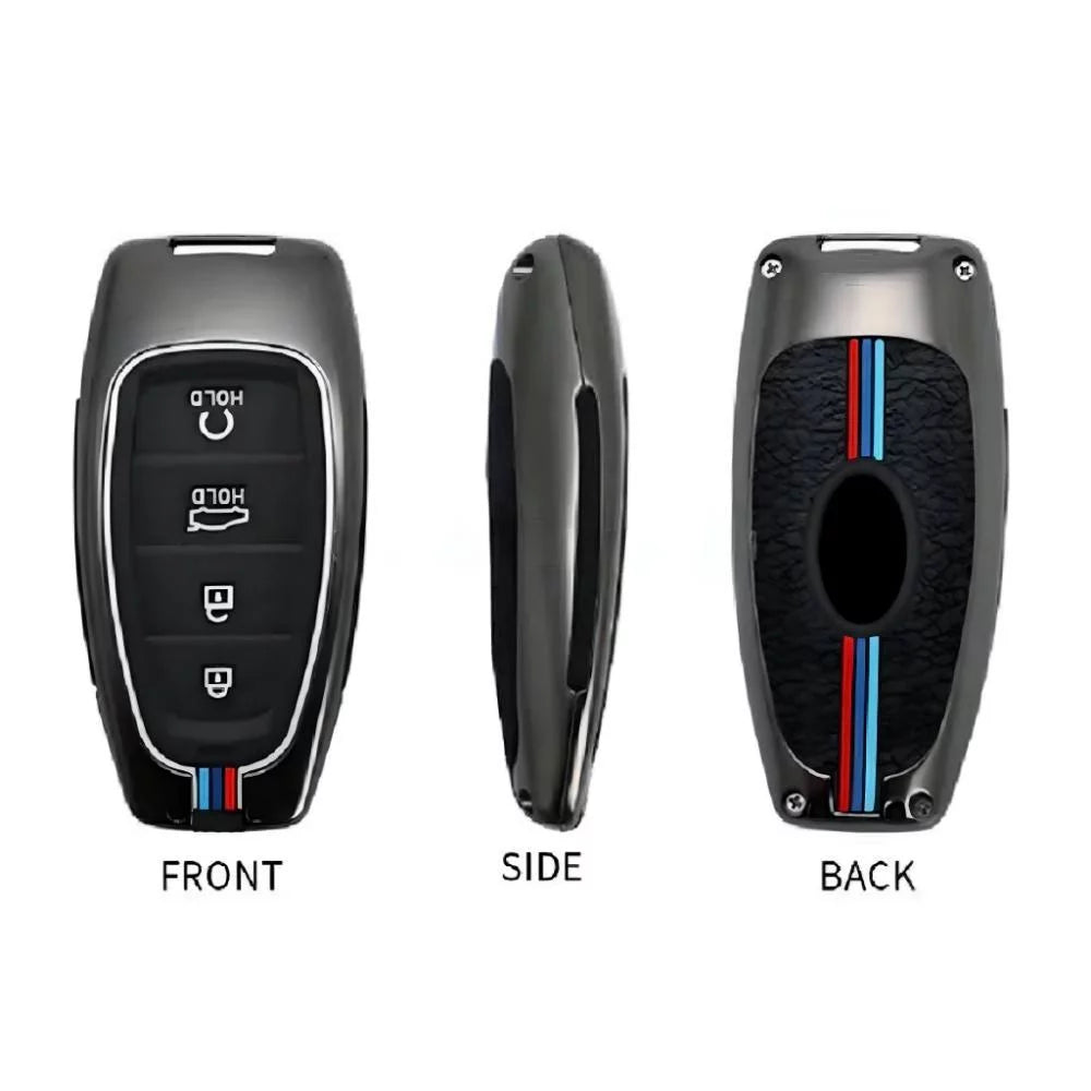 Car Remote Key Cover/Casing Metal Casing / Leather Keychine Hyundai Sonata 2021 Hyundai Logo Mix Colours Box Pack (China)