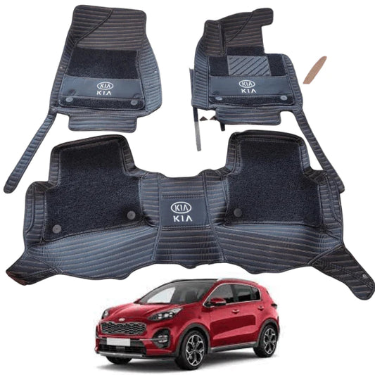 Car Floor Mat 11D Kia Sportage 2020 Black Pvc  Black Stitch  Black/Grey Grass 03 Pcs / Set Premium Quality (China)
