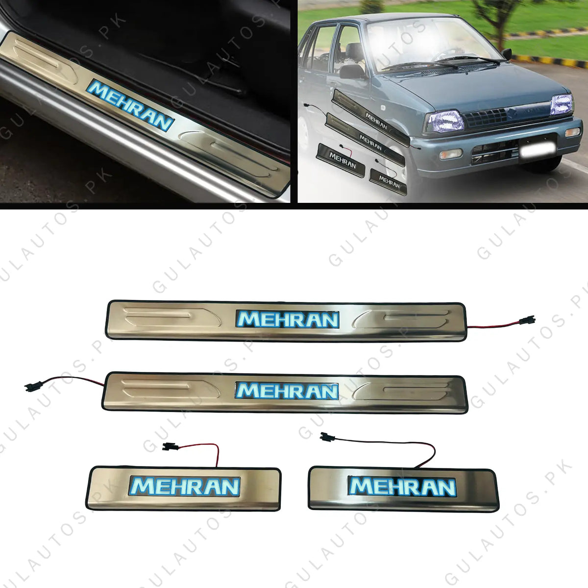 Car Door Sill Scuff Plate Protectors Ss Type W/Led Oem Fitting Suzuki Mehran Mehran Logo White Led 04 Pcs/Set Ss Colour (China)