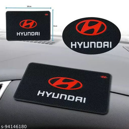 Car Dashboard Non-Slip Mat Silicone Material  Hyundai Logo Rectangle Design Large Size Black/White (China)