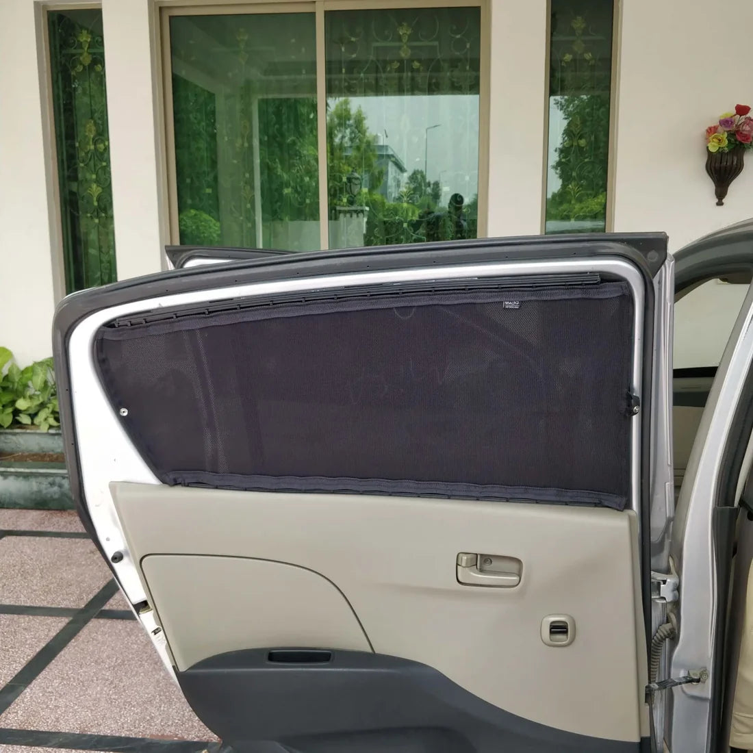 Car Curtain Side Fix Toyota Vitz 2009 With Logo Black