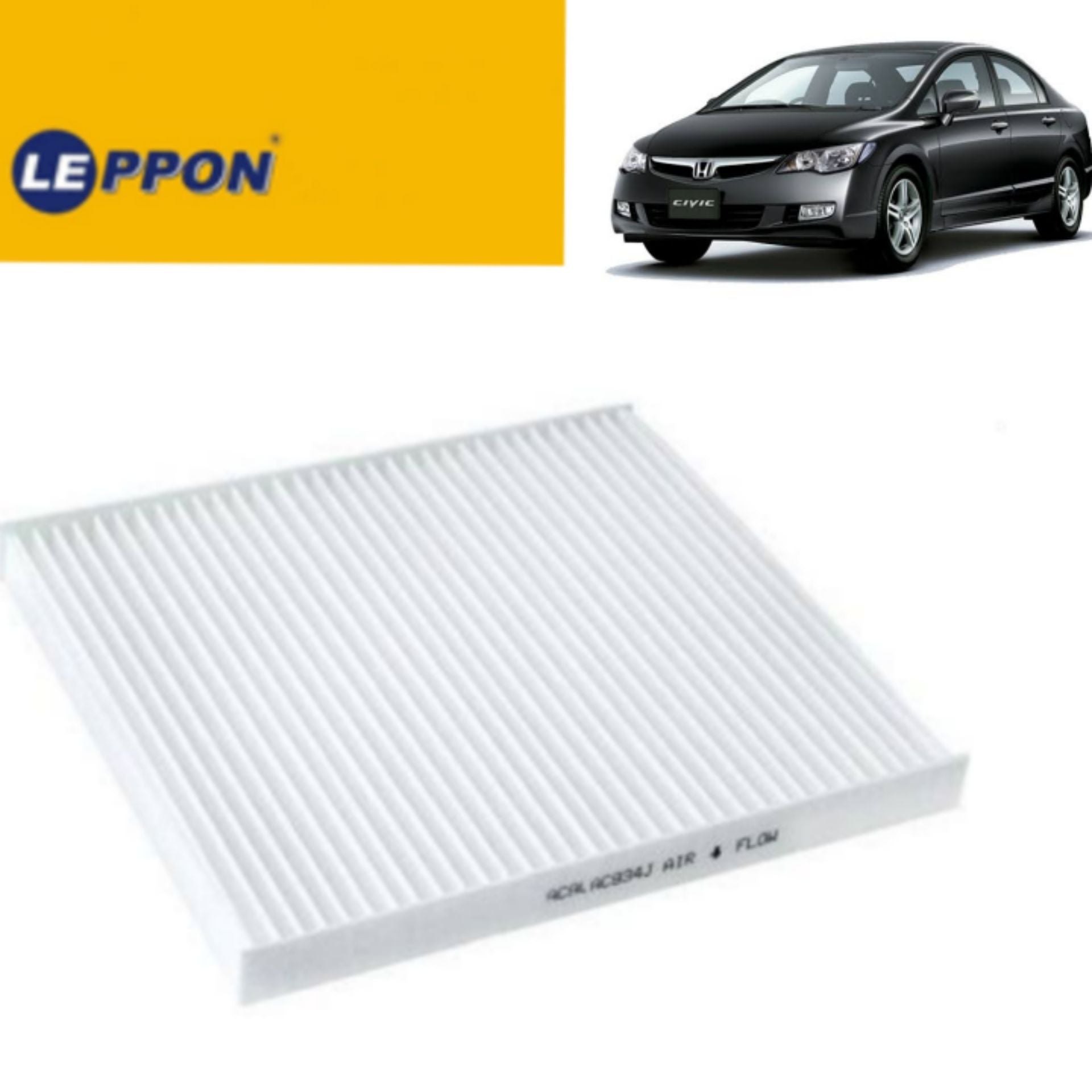 Automotive A/C Cabin Filter Leppon Replacement Element Type Honda Civic 2007-2021 / City 2008-2021 / Vezel 2014-2021 Colour Box Pack Ac-117 (Malaysia)