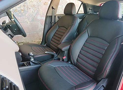 Auto Leather Type Seat Cover M/B Oem Design  Custom Fitting Suzuki Swift 2018 Black Colour Red Stitch  12 Pcs / Set