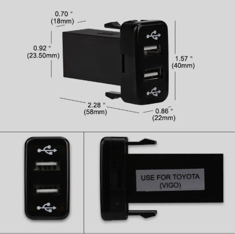 Car Mobile Usb Socket Rectangle Shape Toyota Fitting Black Blister Pack Fy-2066 (China)