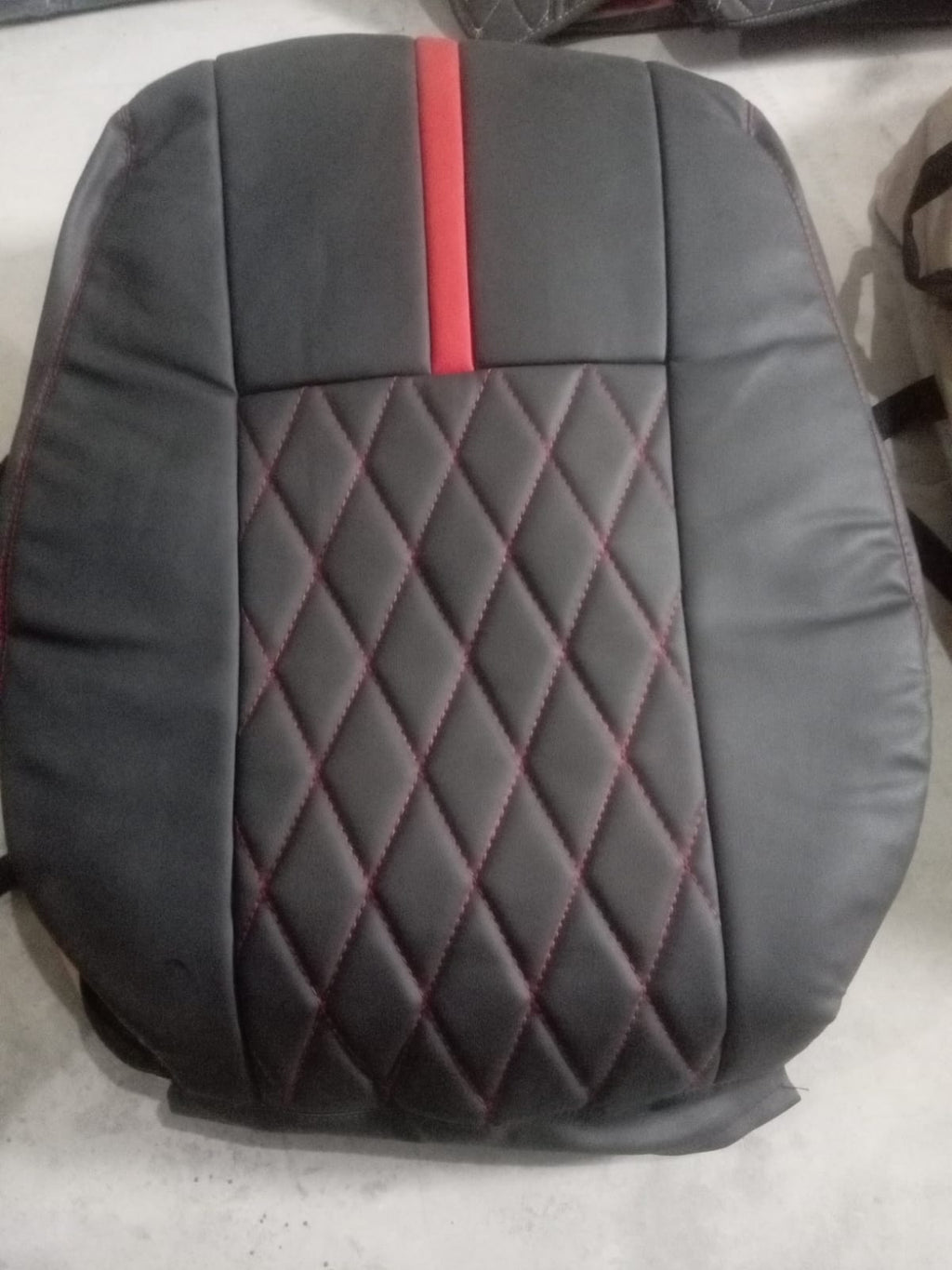 Auto Leather Type Seat Cover M/E Diamond Design Custom Fitting Suzuki Swift 2018 Black Colour Red Stitch 09 Pcs/Set
