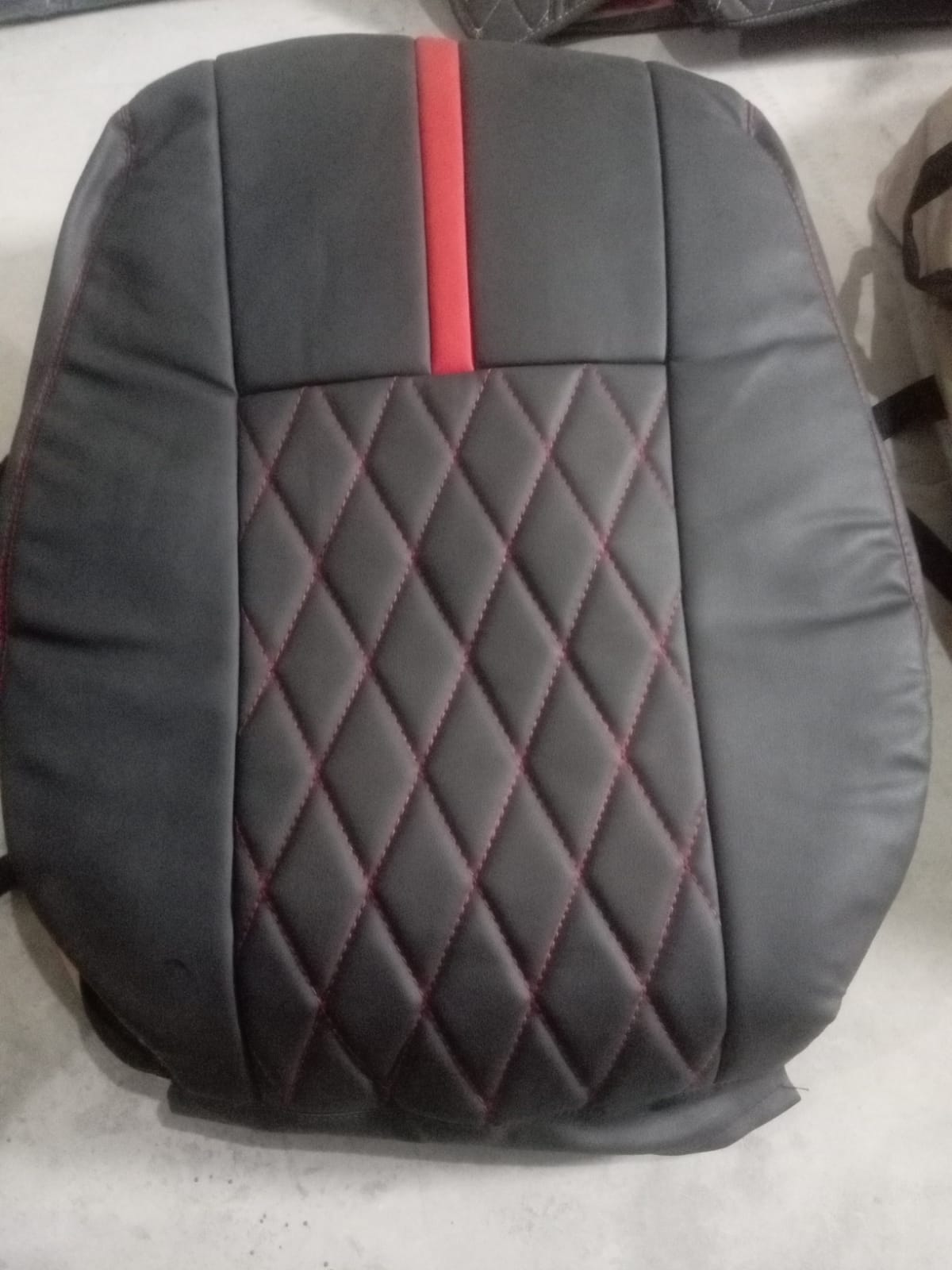 Auto Leather Type Seat Cover M/E Diamond Design Custom Fitting Suzuki Swift 2018 Black Colour Red Stitch 09 Pcs/Set