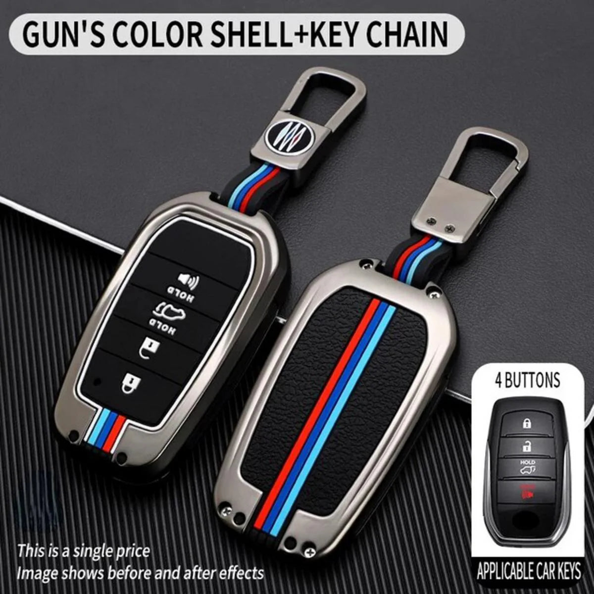Car Remote Key Cover/Casing Metal Casing / Leather Keychine Toyota Fortuner 2018 Toyota Logo Mix Colours Box Pack (China)