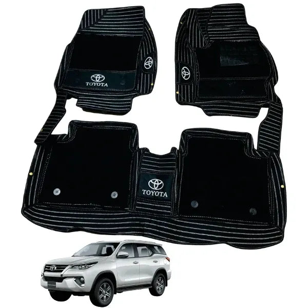 Car Floor Mat 11D Toyota Fortuner 2018 Black Pvc  Black Stitch  Black/Grey Grass 04 Pcs/Set Premium Quality (China)