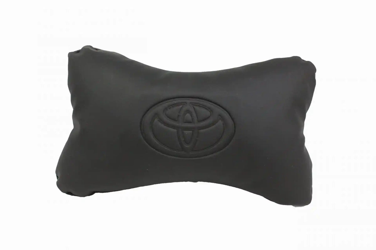 Car Neck Rest Cushions Pvc Leather Material Toyota Logo 02 Pcs/Set Black Poly Bag Pack (Pakistan)