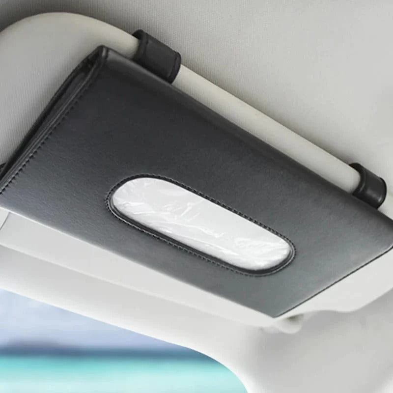 Car Luxury Tissue Box Holder Pouch Shape Sun Visor Fitting Pvc Leather Material Grey Without Logo Large Size 	With Mobile+Pen Option (China)