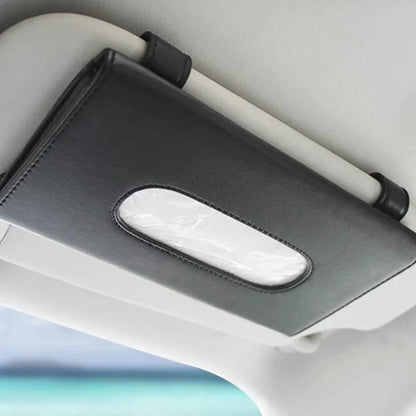 Car Luxury Tissue Box Holder Pouch Shape Sun Visor Fitting Pvc Leather Material  Grey Without Logo Large Size 	With Mobile+Pen Option (China)