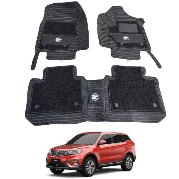 Car Floor Mat 10D Proton X70 Black Pvc Black Stitch Black/Grey Grass 03 Pcs / Set Premium Quality (China)