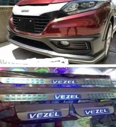 Car Door Sill Scuff Plate Protectors  Ss Type W/Led Oem Fitting Honda Vezel 2015 Vezel Logo White Led   04 Pcs/Set Ss Colour (China)