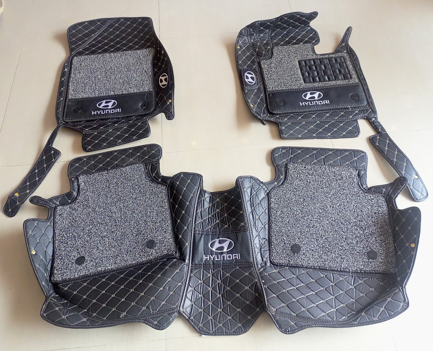 Car Floor Mat 10D Santa Fe 2021 Hyundai Black Pvc  Black Stitch  Black/Grey Grass 04 Pcs/Set Premium Quality (China)