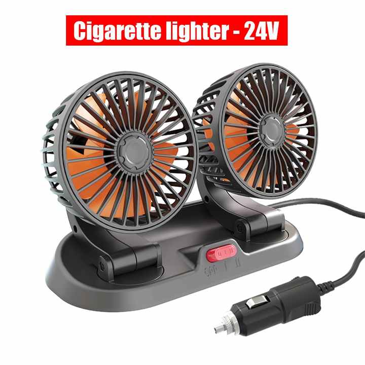 Car Fan Double Head 4" Plastic Housing Black Housing W/Rotating Function Double Speed Portable Fitting Box Pack Fy2208 (China)