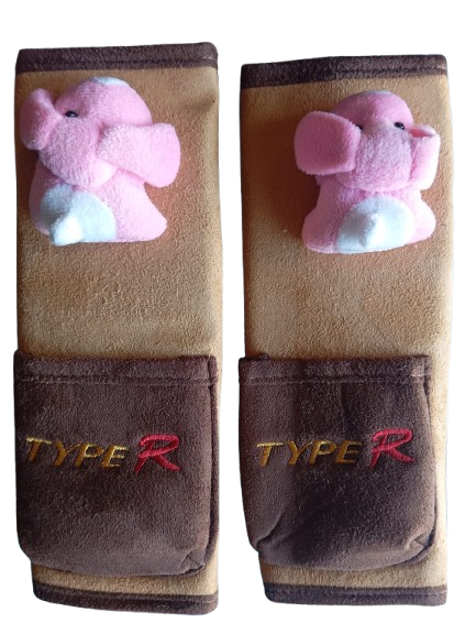Seat Belt Covers (China) Velvet Material Coffee Type-R Logo 02 Pcs/Set Blister Pack