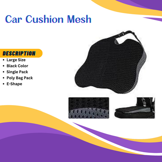 Car Bottom Cushion Mesh/Gel Material  Large Size Black 01 Pc/Pack Poly Bag Pack  E Shape