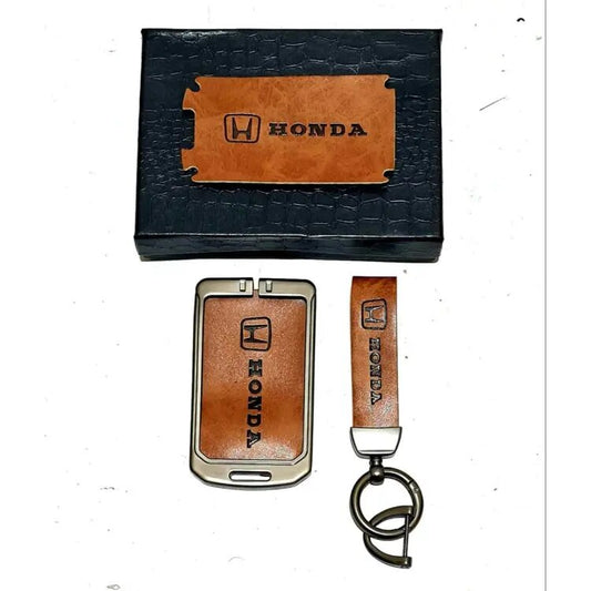 Car Remote Key Cover/Casing Metal Casing / Leather Keychine Honda Logo Grey Box Pack (China)