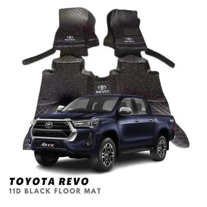 Car Floor Mat 11D Toyota Revo 2016-2020 Black Pvc Black Stitch Black/Grey Grass 03 Pcs / Set Premium Quality (China)