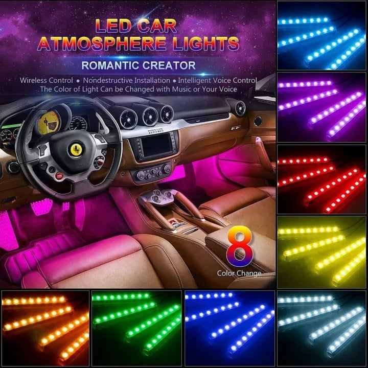 Car Interior Led Atmosphere Light (Strip) Smd Type With Remote 04 Pcs/Set Silicone Housing Box Pack Rgb (China) Fy-5918