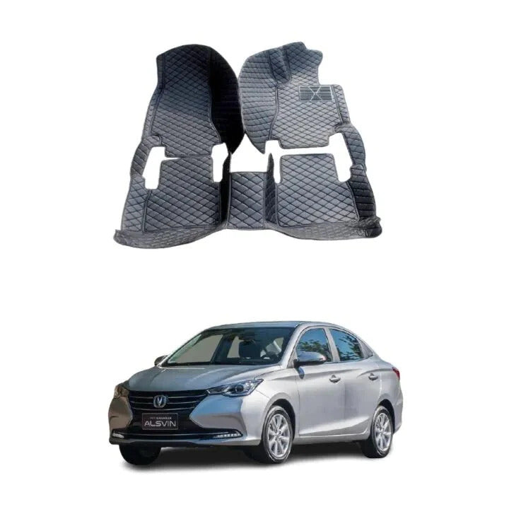 Car Floor Mat 8D Alsvin 2021 Changan Black Pvc Beige Stitch 03 Pcs / Set Premium Quality (China)