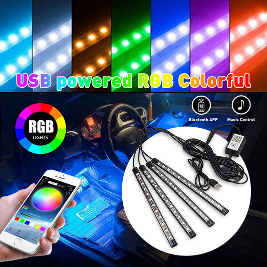 Car Interior Led Atmosphere Light (Strip) Cob Type Strip Type    08 Pcs/Set Silicone Housing Colour Box Pack Rgb (China) W/Mobile App Control