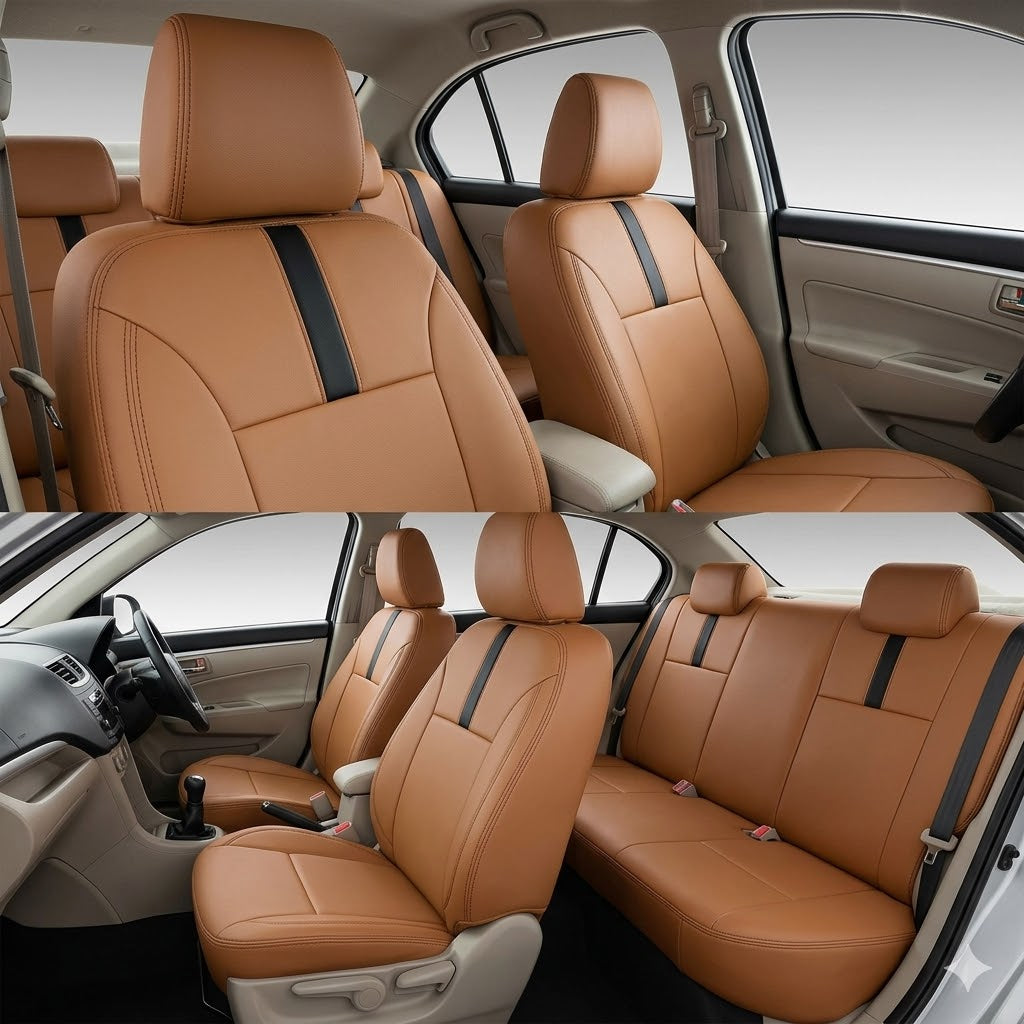 Auto Leather Type Seat Cover M/D S Class Design Custom Fitting Suzuki Wagon-R 2018 Cayane Brown/Black Cayane Brown Stitch 06 Pcs/Set