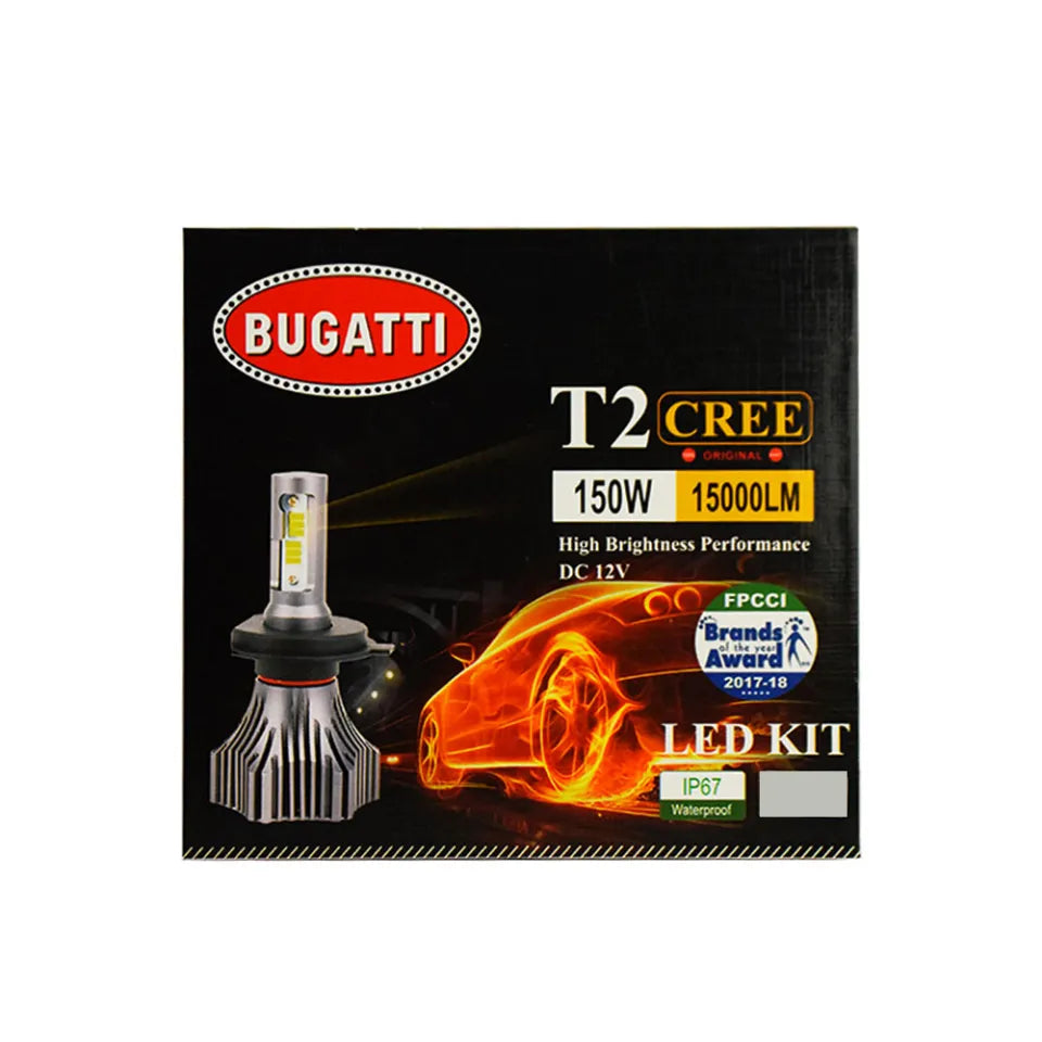 Car Led Head Light Bulbs Bugatti Cob H4 Ultra White Colour Box Pack (China) B55 55W