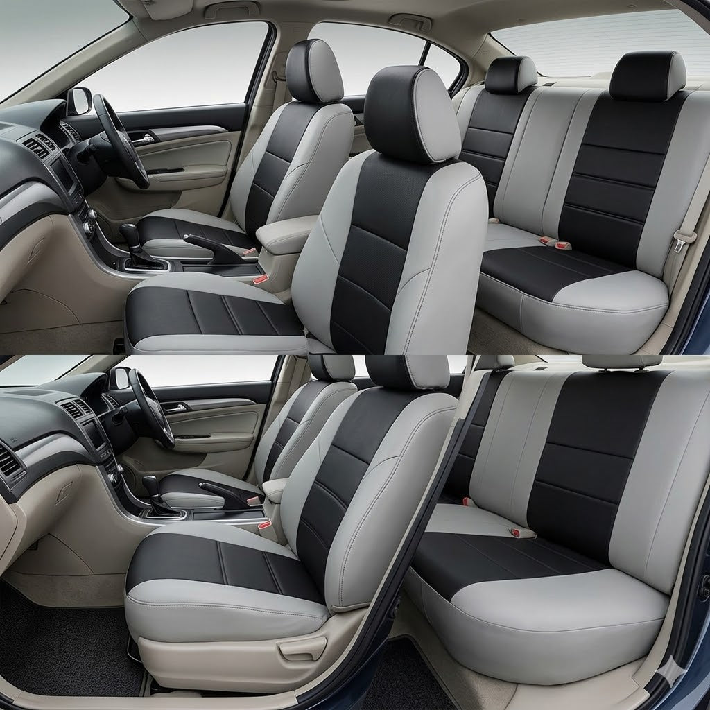Auto Leather Type Seat Cover M/C Oem Design Custom Fitting Honda City 2018 Y-Grey/Black 09 Pcs/Set
