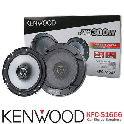 Car Speakers Kenwood 6" Round Shape 2-Way Coaxial  300W Ogp Universal Fitting 02 Pcs/Set Black Kfc-S1666