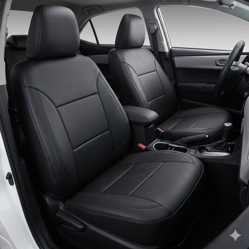 Auto Leather Type Seat Cover M/D Oem Design Custom Fitting Suzuki Wagon-R 2018 Black Colour Black Stitch 06 Pcs/Set