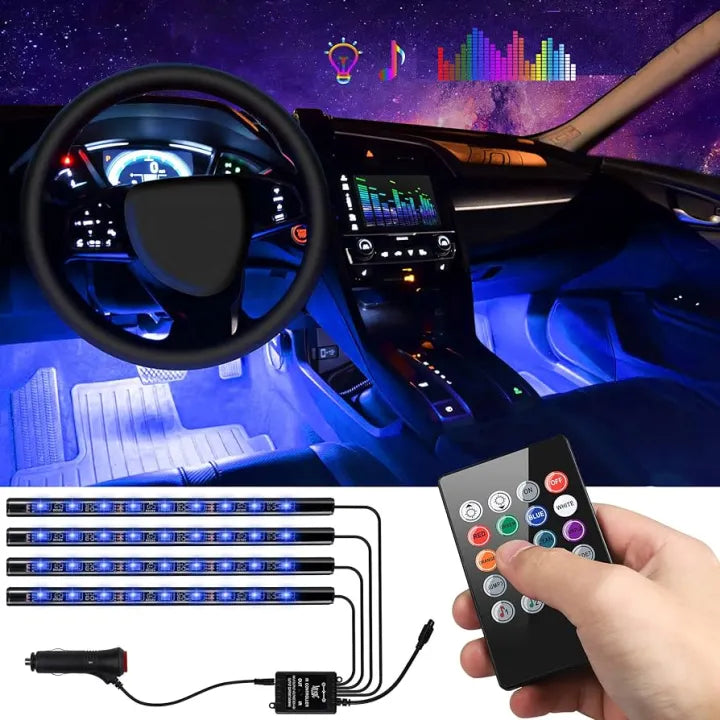 Car Interior Led Atmosphere Light (Strip) Smd Type With Remote 04 Pcs/Set Silicone Housing Box Pack Rgb (China) Fy-5918