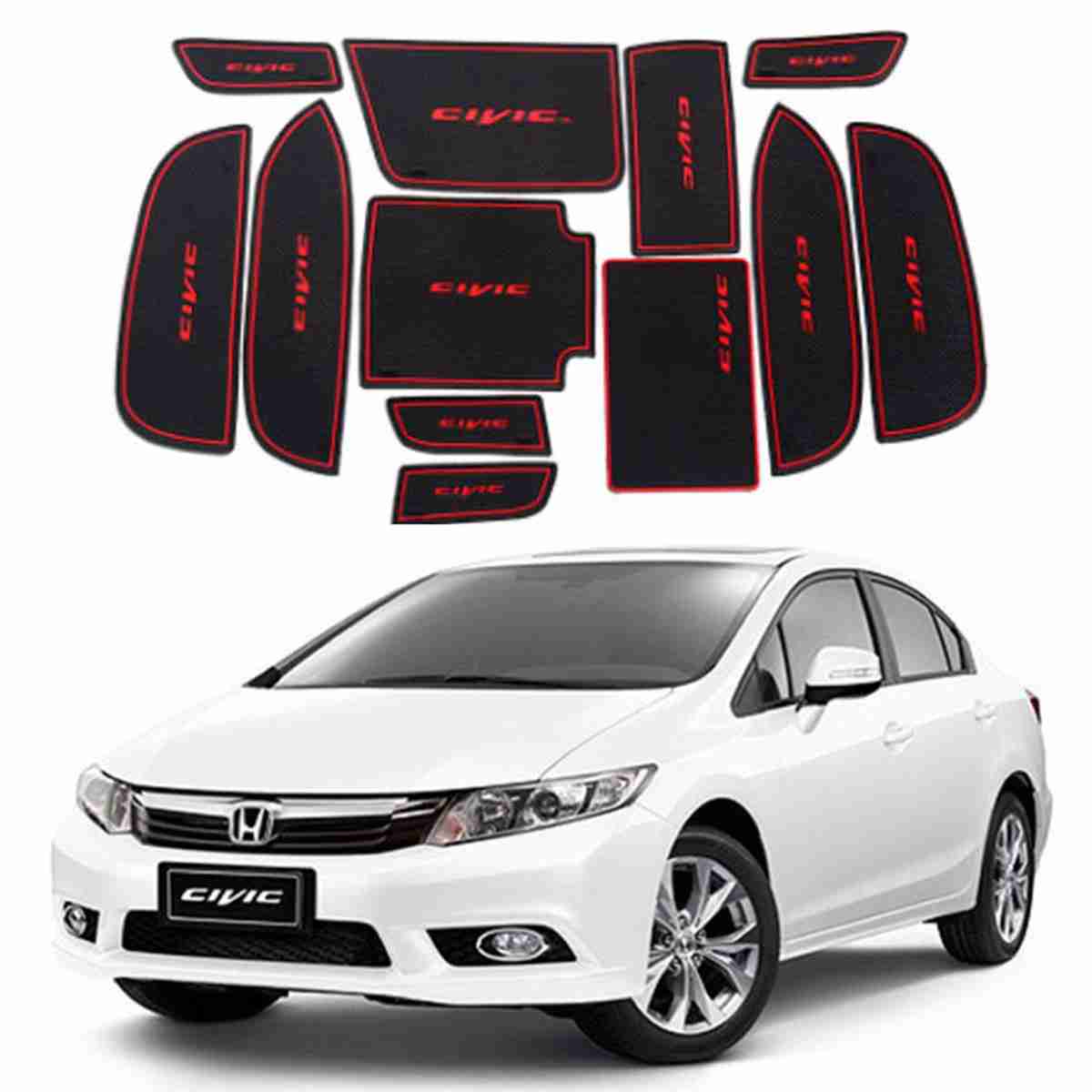 Car Interior Mat Kit Honda Civic 2015 Black/Red Poly Bag Pack (China)
