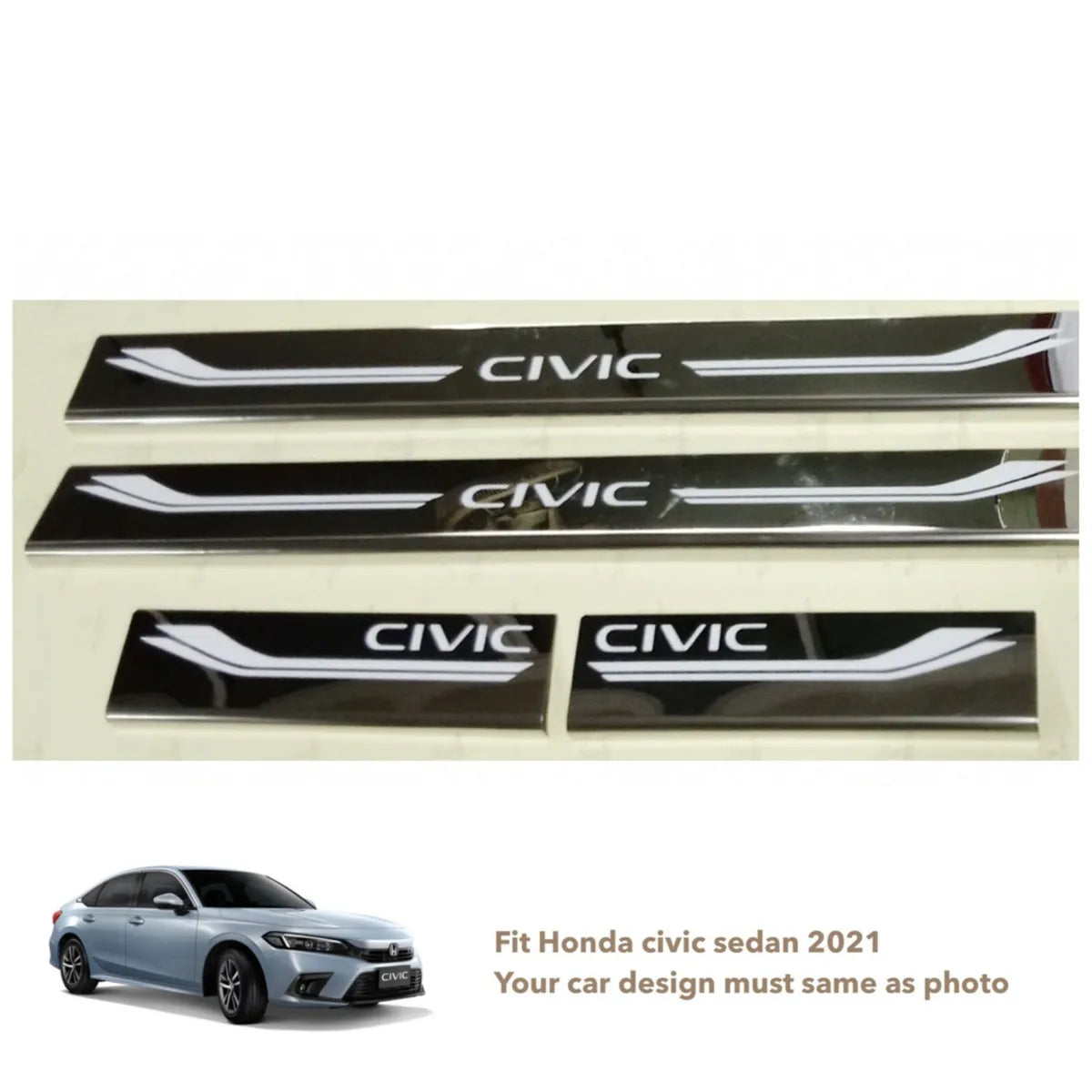 Car Door Sill Scuff Plate Protectors Ss Type W/Led Oem Fitting Honda Civic 2016-2021 Civic Logo White Led 04 Pcs/Set Ss Colour (China)