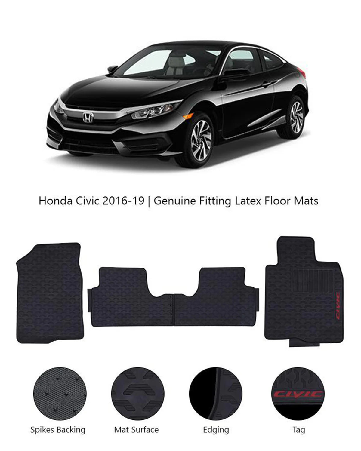 Car Floor Mat Silicone / Latex Material Oem Fitting Honda Civic 2018 Black Honda 03 Pcs / Set Poly Bag Pack  (China)