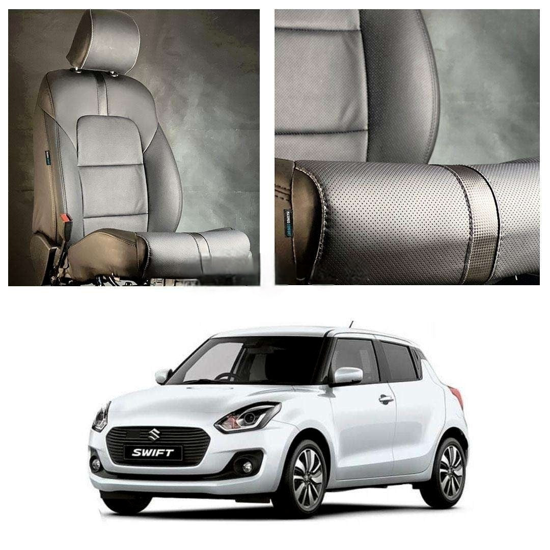 Auto Leather Type Seat Cover M/B Oem Design  Custom Fitting Suzuki Swift 2022 Black Colour   08 Pcs/Set