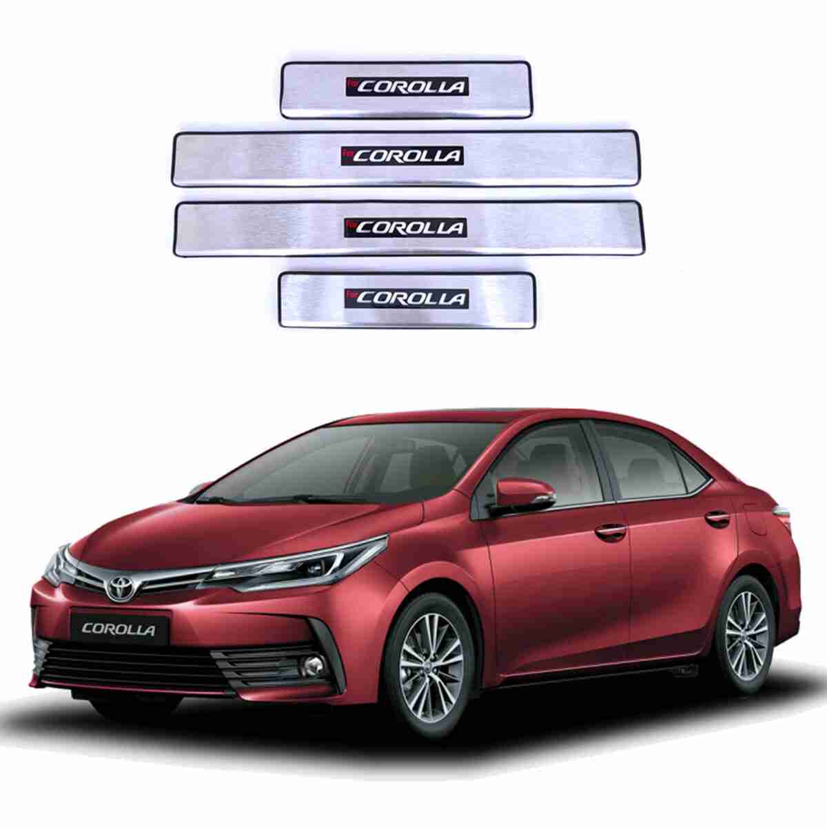 Car Door Sill Scuff Plate Protectors Oem Type W/Led Oem Fitting Toyota Corolla 2018 Corolla Logo White Led 04 Pcs/Set Ss Colour