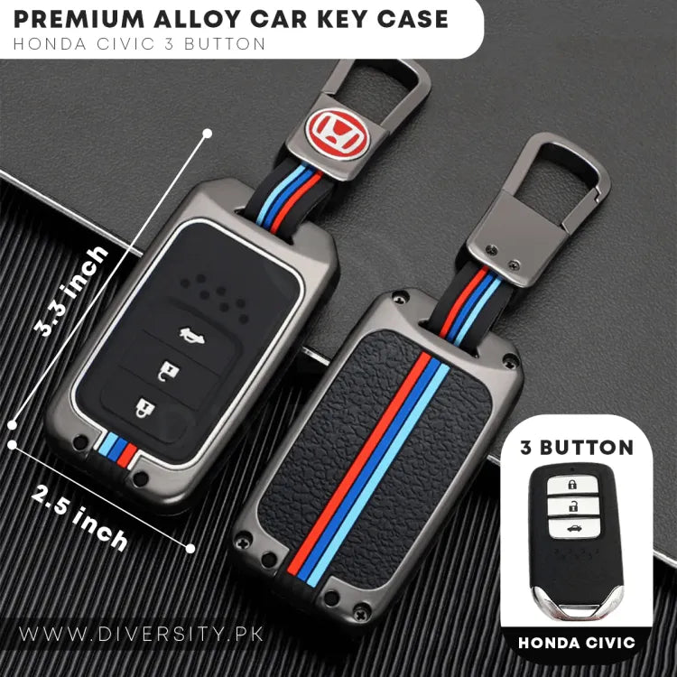 Car Remote Key Cover/Casing Metal Casing / Leather Keychine Honda Civic 2021 Honda Logo Mix Colours Box Pack (China)