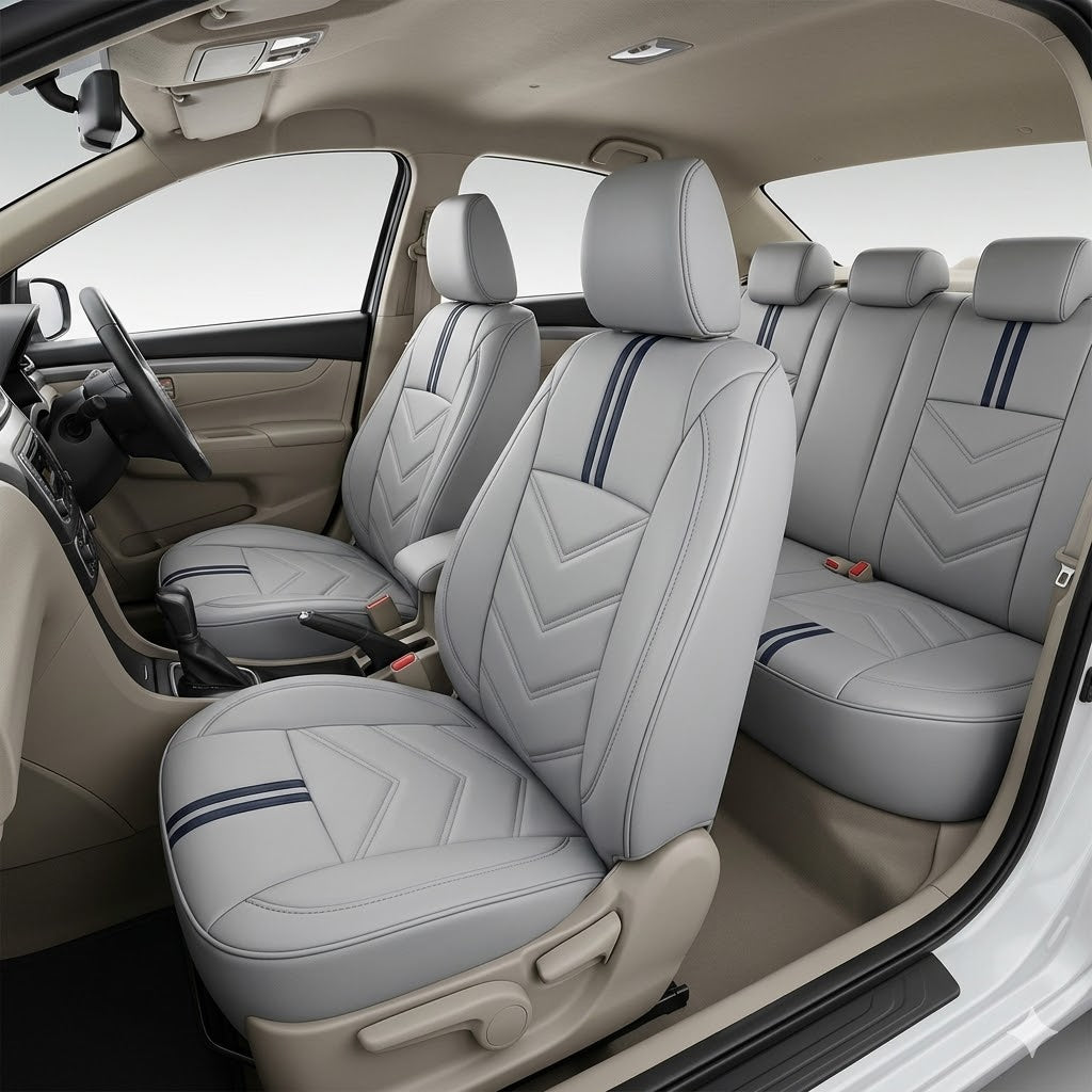 Auto Leather Type Seat Cover M/B Audi A5 Quattro Design Custom Fitting Honda Civic 2016-2021 Beige Colour Beige Stitch 12 Pcs / Set