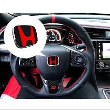 Auto Logo/Monogram Steering Wheel Pad Fitting Decorative Type Honda-H Logo Tape Type Fitting Plastic Small Size Black/Red 01 Pc/Pack Plastic Box Pack Cap Type Logo (China)