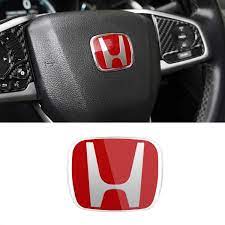 Auto Logo/Monogram Steering Wheel Pad Fitting Decorative Type Honda-H Logo Tape Type Fitting Plastic Small Size Red/Chrome 01 Pc/Pack Plastic Box Pack Cap Type Logo Js Racing (China)