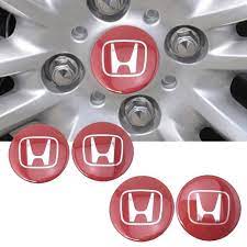 Auto Logo/Monogram Alloy Wheel Hub / Cup Fitting Decorative Type Honda-H Logo Tape Type Fitting Metal Material Small Size Red 04 Pcs/Pack Poly Bag Pack Cap Type Logo (China)